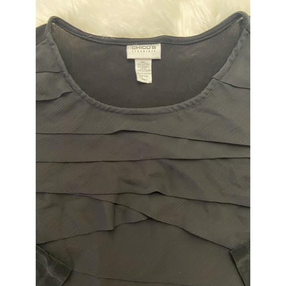 Chico’s Travelers Size 3 XL Layered Black Long Sleeve Slinky Knit Pullover Top - Picture 2 of 4